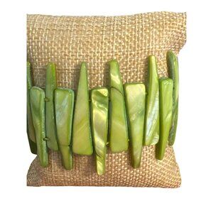 Vintage Green Shell Stretch Bracelet Spiky Iridescent Vacation Beach Cruise Adj